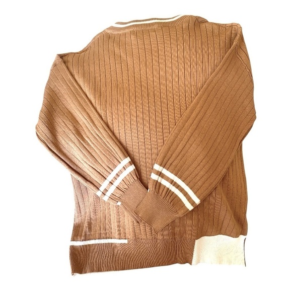 Burberry Pullover V-Neck Cardigan XL Caramel Brown/White Quiet Luxury NWT - Picture 7 of 14